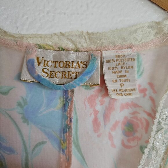 Vintage Victoria's Secret Gold Label Top Robe Size P XS Sheer Floral Pink Lace - Picture 3 of 9